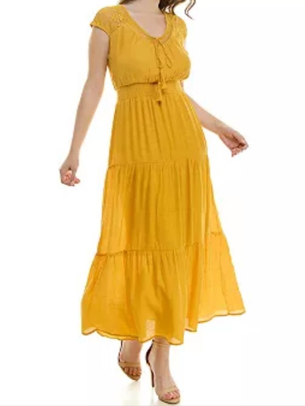 Luxology | Gauze Smocked Waist Mustard Yellow Maxi Dress Size L NWT